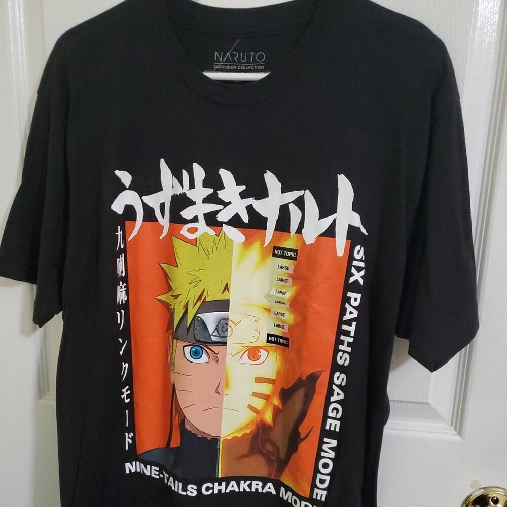 NEW Naruto Nine Tails Chakra Shippuden Collection Anime Black Short Sleeve Tee L